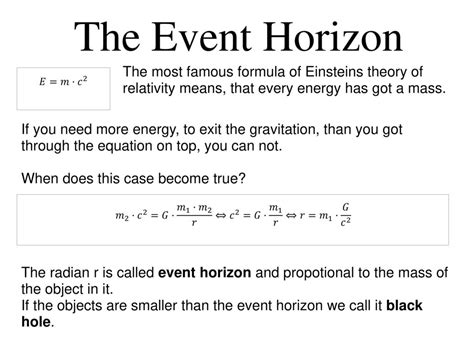 Event Horizon Black Hole Equation