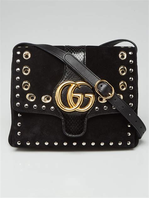 Gucci Black Suedesnakeskin Medium Arli Crossbody Bag Yoogis Closet