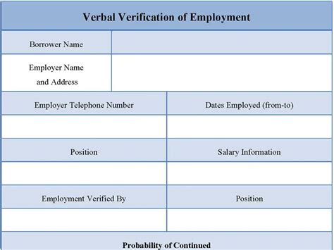 Verbal Verification Of Employment Form