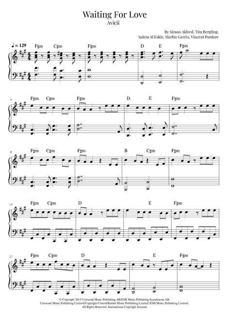 Waiting For Love Arr Roger Da Luz By Avicii Sheet Music For Piano