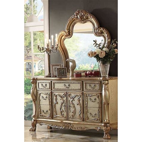 Acme Furniture Dresden Gold Patina Bone Dresser And Mirror The Classy