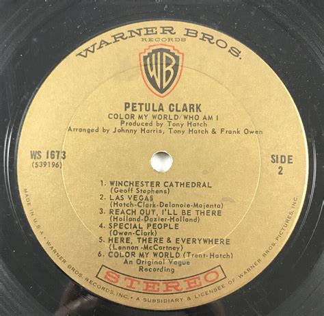 Petula Clark Color My World Who Am I Warner Bros WS 1673 Vinyl LP