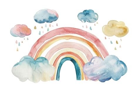 Enfants Aquarelle Pastel Arc En Ciel Clipart Illustration Isol E Sur