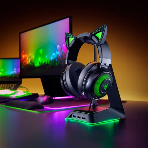 Razer雷蛇北海巨妖萌猫版usb有线电竞头戴式rgb灯thx音效耳机带麦虎窝淘