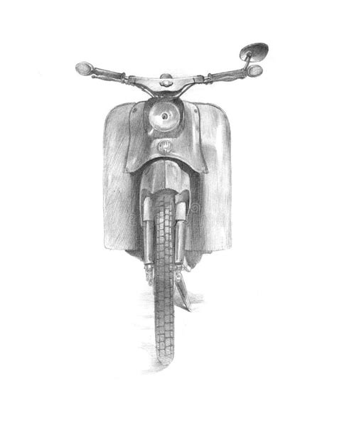 Pencil Drawing of a Retro Motorbike Stock Illustration - Illustration ...