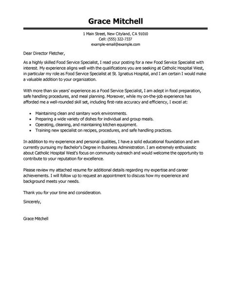 Food Service Specialist Cover Letter Examples Livecareer