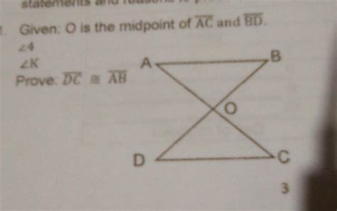 Given O Is The Midpoint Of Overline Ac And Overli Gauthmath