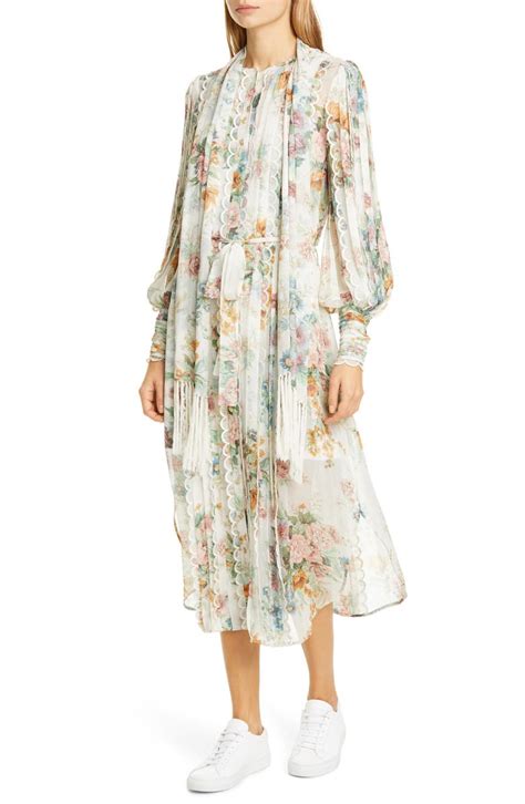 Zimmermann Wavelength Long Sleeve Floral Silk Midi Dress Nordstrom