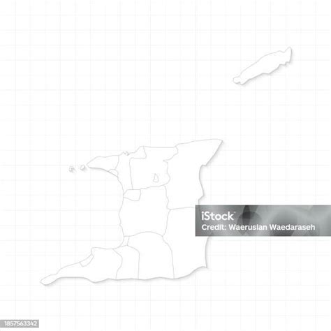 Trinidad And Tobago Map With Country Borders Thin Black Outline On White Grid Paper Background