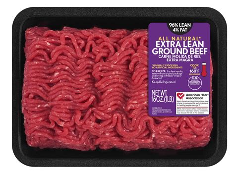 All Natural 96 Lean4 Fat Extra Lean Ground Beef 1 Lb Tray