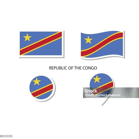 Republic Of The Congo Flag Logo Icon Set Rectangle Flat Icons Circular