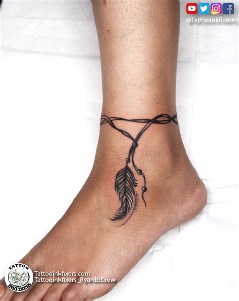 Indian Feather Ankle Tattoos