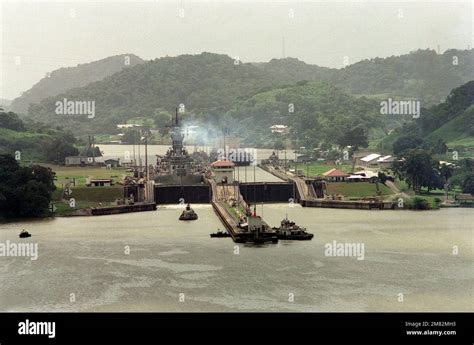 A View Of The Battleship Uss Iowa Bb 61 Passing Through The Pedro Miguel Locks Base Panama