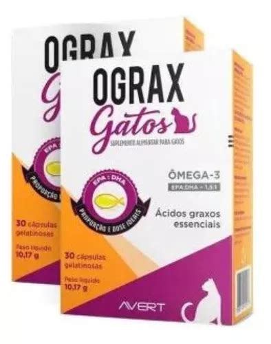 Kit 2 Ograx Gatos Suplemento Alimentar Omega 3 30 Cápsulas