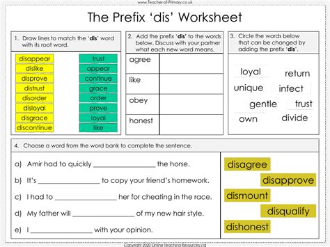 The Prefix Dis Worksheet English Year 3 Worksheets Library