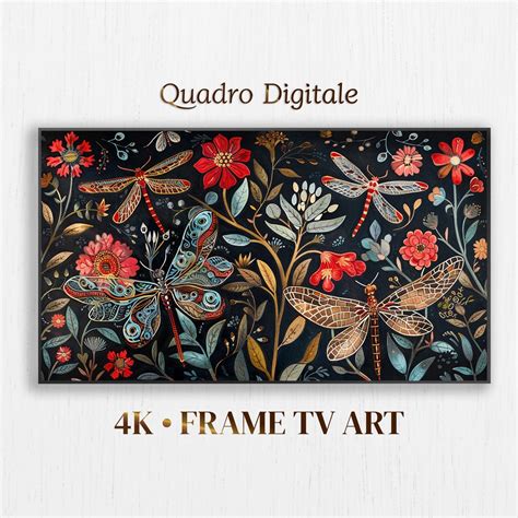 Moody Frame TV Art Hisense Canvas TV Dark Dragonflies William Morris