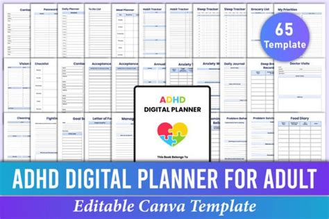 Editable Adhd Digital Planner Canva Graphic By A Zdesign Creative Fabrica