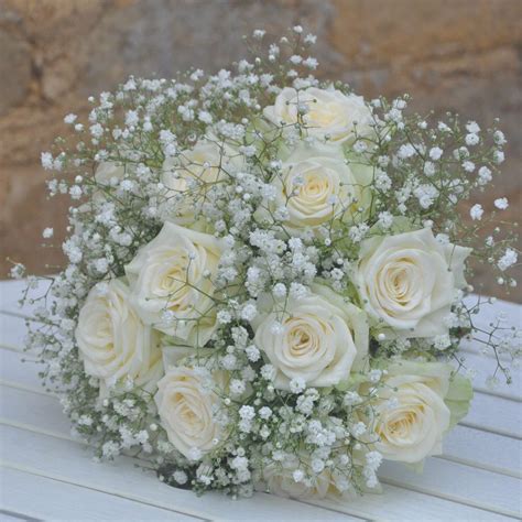 White Roses Gypsophila Bridal Bouquet Beautiful Wedding Flowers