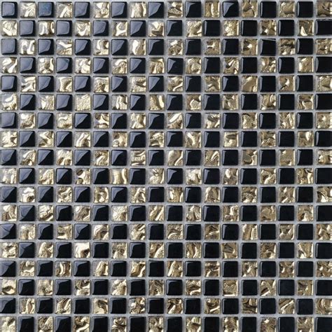 Crystal Glass Mosaic Tile Backsplash Gold And Black Blend Random Plating