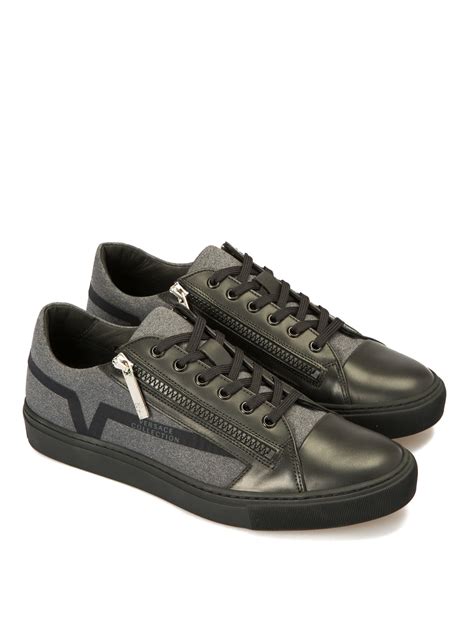 Trainers Versace Collection Fabric And Leather Zipped Sneakers