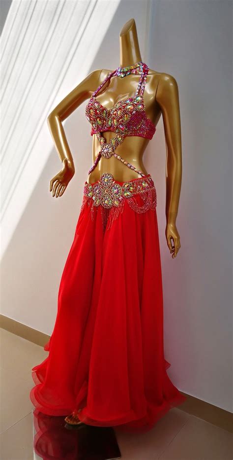 Hand Made Beaded Belly Dance Samba Costume Red Color Bra Belt Etsy