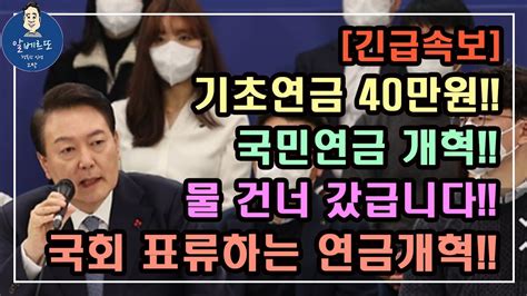 긴급속보 기초연금 40만원 국민연금개혁 사실상 물 건너 갔습니다 국회 표류하는 연금개혁 2023년 기초연금