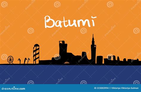 Batumi Skyline Flat Vector Illustration Sea View CartoonDealer