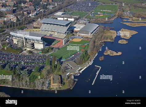 Aerial View Of Husky Stadium University Of Washington And Estuary Stock