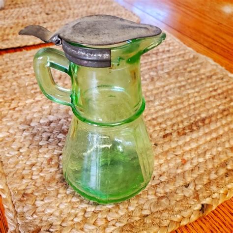 Art Antique Uranium Glass Syrup Dispense Green Depression Glass