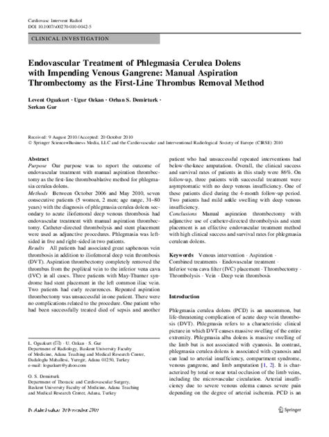 Pdf Endovascular Treatment Of Phlegmasia Cerulea Dolens With