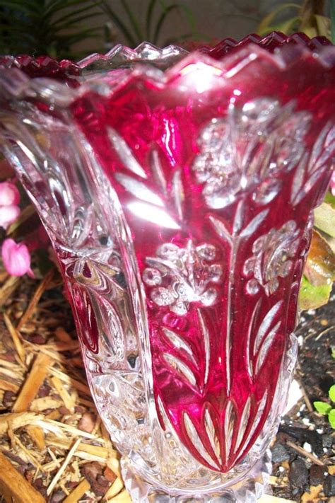 Bohemian Cranberry Cut Glass Vintage Vase