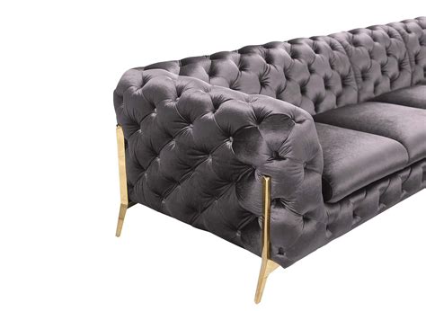 Canape Capitonne Chesterfield D Angle Reversible En Velours Gris Carmen