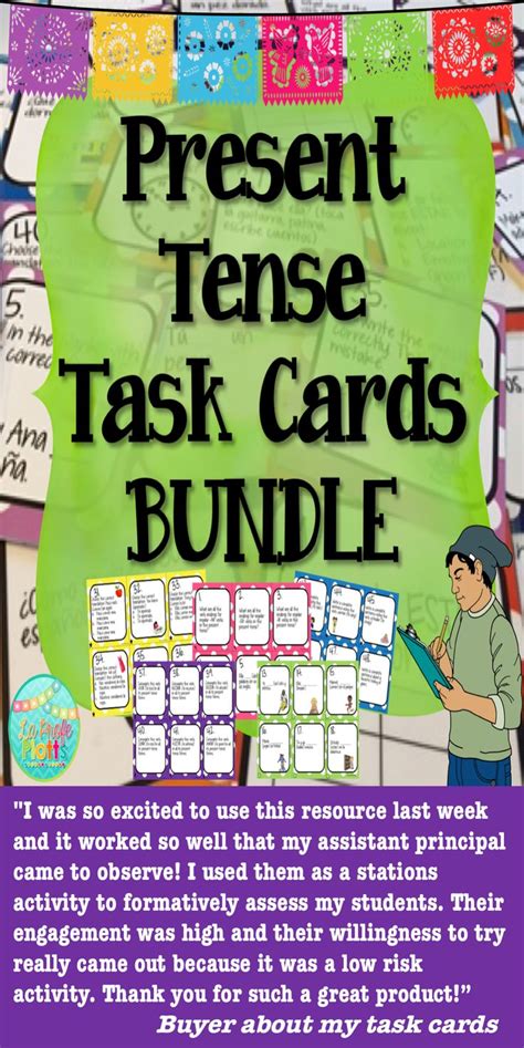 Present Tense Verbs Task Cards Bundle Spanish Review Activity Task