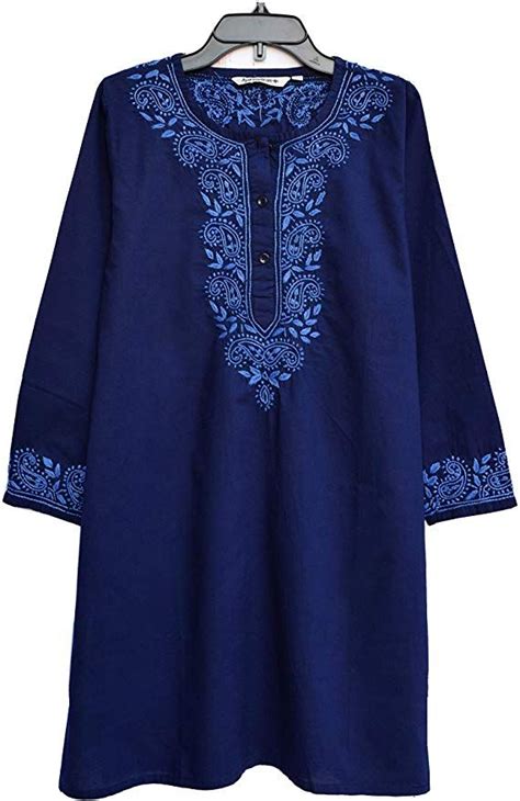 Ayurvastram Pure Cotton Round Neck Hand Embroidered Tunic Top Kurti Blouse Hand