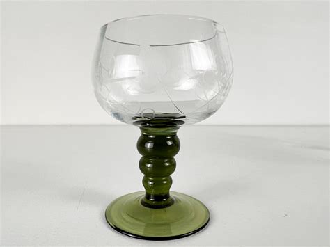 Set Of 5 Old Olive Green Stemmed Wine Glasses Roemer Glasses Alsace Wine Glasses Hand Made