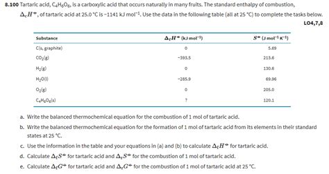 Solved Tartaric Acid C H Is A Carboxylic Acid Chegg