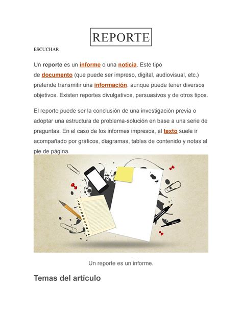 Reporte Apuntes Reporte Escuchar Un Reporte Es Un Informe O Una