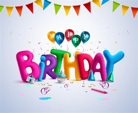 Premium Vector Birthday 3d Vector Banner Design Happy Birthday Text With Colorful Elements