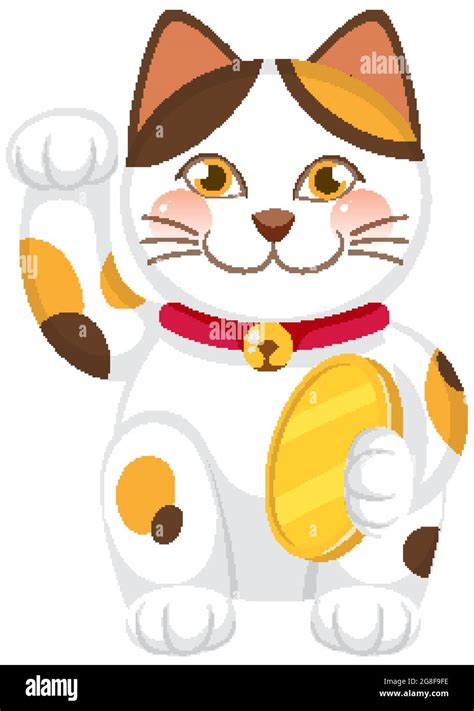 Japanese Lucky Cat Maneki Neko Cartoon Character Isolated Illustration