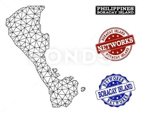 Polygonal Network Mesh Vector Map Of Boracay Island And Network Grunge