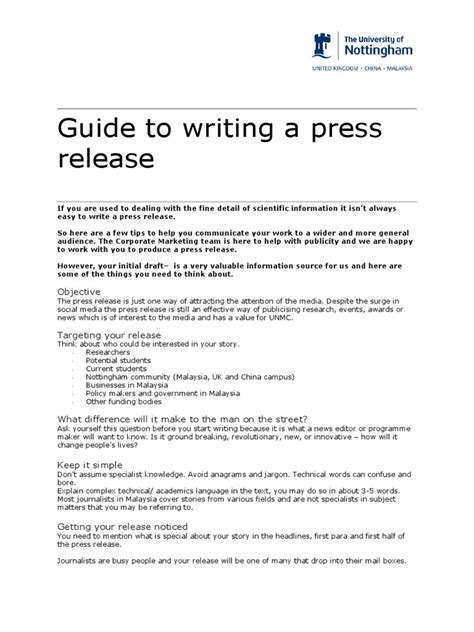 Guide To Writing A Press Release | Download Free PDF | Press Release | News