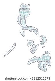 Philippines Shape Filled Country Name Many Stock Vector Royalty Free