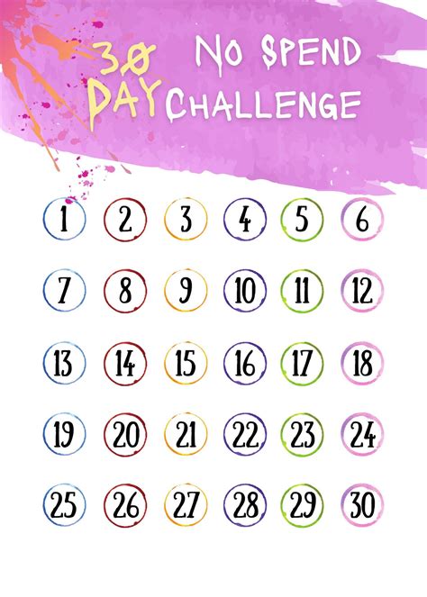 30 Day No Spend Challenge Chart Printable Etsy