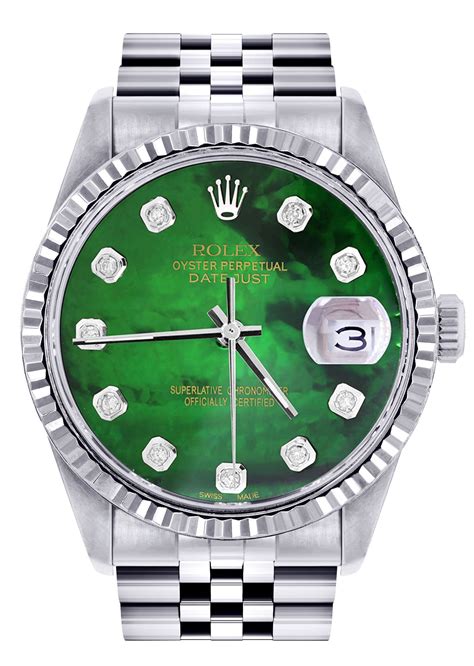 Mens Rolex Datejust Watch 16200 36mm Green Mother Of Pearl Dial