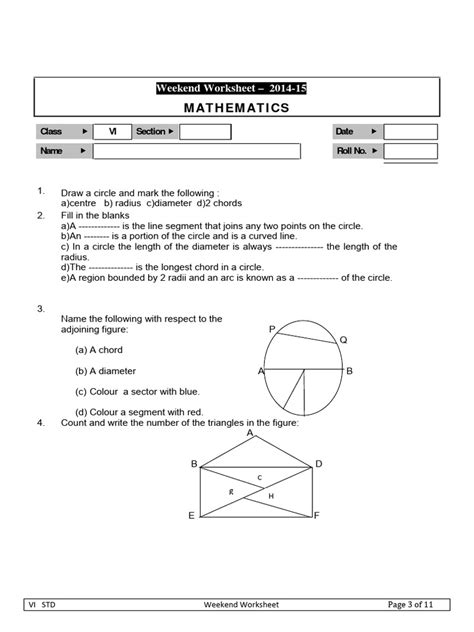 CBSE Class 6 Basic Geometrical Concepts Worksheet | PDF