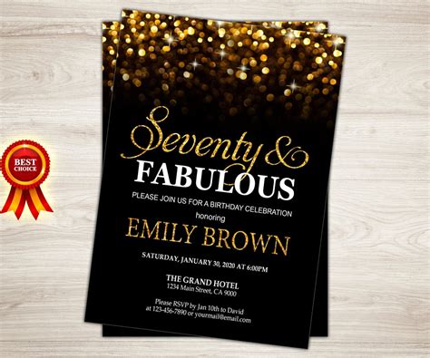 70th Birthday Invitation For Women 70 And Fabulous Golden