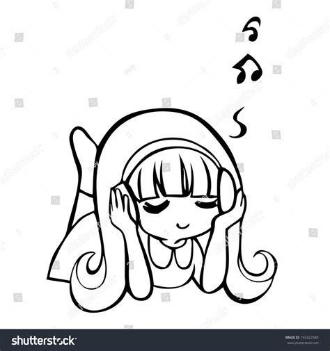 Cute Girl Listen Music Illustration Cartoon: เวกเตอร์สต็อก (ปลอดค่า ...