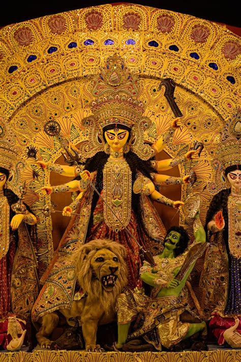 Goddess Durga Devi Idol Decorated At Puja Pandal In Kolkata West