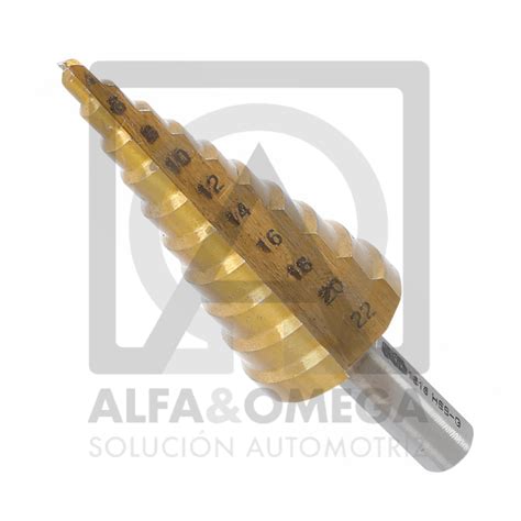 Broca escalonada nitruración de titanio Ø 4 22 mm Alfa y Omega