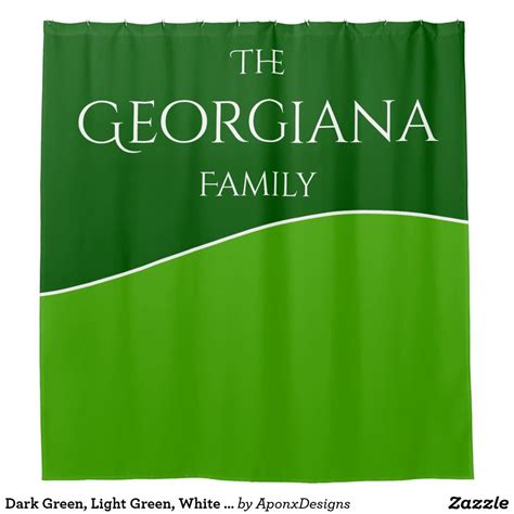 Dark Green Light Green White Curvy Line Name Shower Curtain